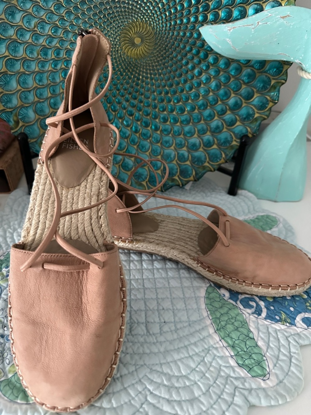 Eileen Fisher Blush Leather Ankle-Tie Espadrilles